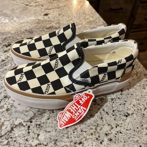 Vans Platform Checkered Slip-On Sneakers - Black and White